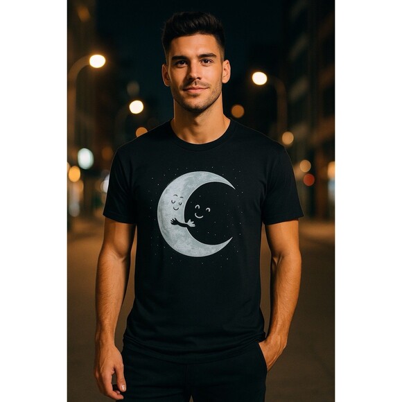 Threadless T-Shirt Mens Black Cotton Moon Hugs Stars Celestial Novelty Size XL - Picture 1 of 10